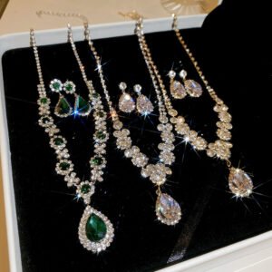European and American cross-border water drop diamond stud earrings necklace light luxury fashion pendant collarbone chain Internet celebrity high-end jewelry women