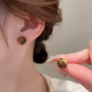 Maillard Brown Tiger's Eye Stud Earrings – Minimalist Luxury for Everyday Elegance