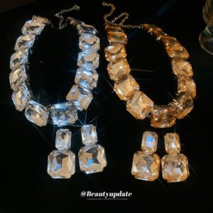 Statement Square Diamond Set: Bold Luxury Necklaces & Earrings