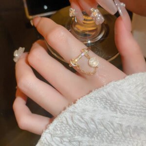 💎【Glam Drop】Zircon & Enamel Chain Tassel Ring – Adjustable Luxury Statement Jewelry