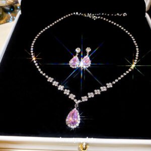 Exquisite Pink Diamond Droplet Jewelry Set - Royalty-Inspired, Luxury Statement for Women