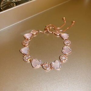 "Romantic Rose Gold Plated Zircon Love Bracelet - Dainty Heart Charm Hand Chain for Women, Trendy Ins Fashion Jewelry Gift"