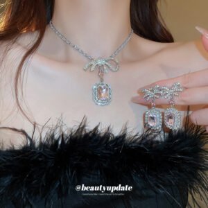 ✨【Luxury Bow Jewelry Set】Rhinestone & Cubic Zirconia Necklace & Earrings Set | Unique Elegance | Versatile Collar Chain
