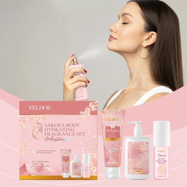 EELHOE Sakura Body Skin Care Set. It gently cleanses the skin, keeps it hydrated, moisturized, nourishes the skin, and has a fresh fragrance. - Image 2