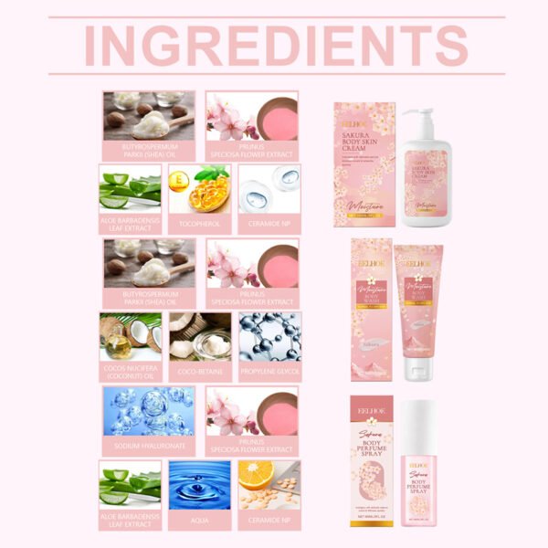 EELHOE Sakura Body Skin Care Set. It gently cleanses the skin, keeps it hydrated, moisturized, nourishes the skin, and has a fresh fragrance. - Image 4