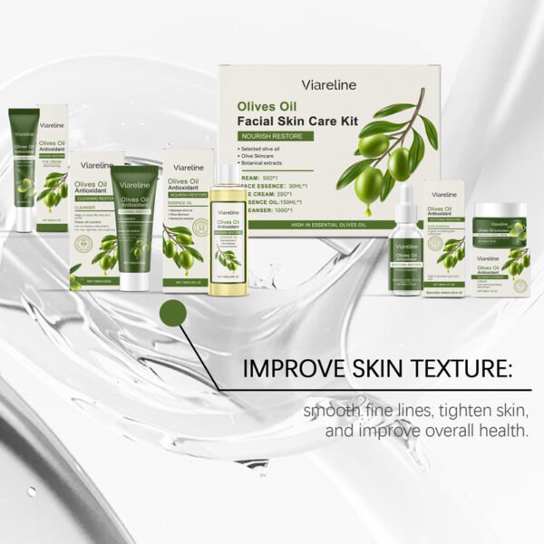 Viareline Olive Oil Facial Skin Care Set - Hydrating, Soothing, Improving Dryness, and Enhancing Skin Elasticity - Image 4