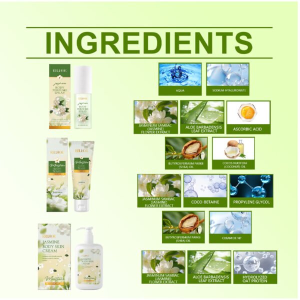 EELHOE Jasmine Body Skin Care Set, gently cleanses and moisturizes the body skin, with a light jasmine fragrance that lingers. - Image 4