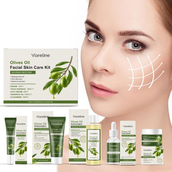 Viareline Olive Oil Facial Skin Care Set - Hydrating, Soothing, Improving Dryness, and Enhancing Skin Elasticity - Image 2