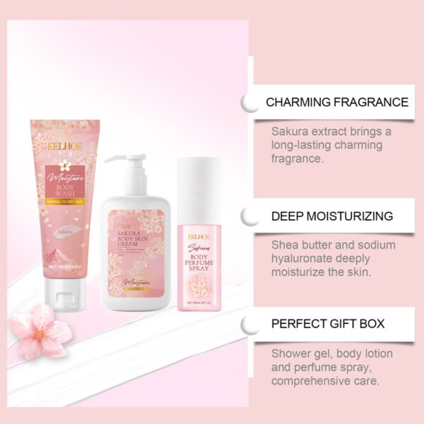 EELHOE Sakura Body Skin Care Set. It gently cleanses the skin, keeps it hydrated, moisturized, nourishes the skin, and has a fresh fragrance. - Image 6