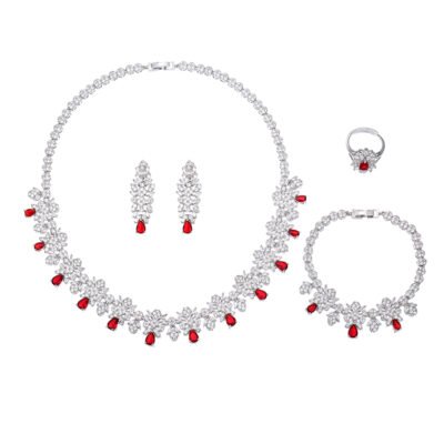 Red Flower Jewelry Set